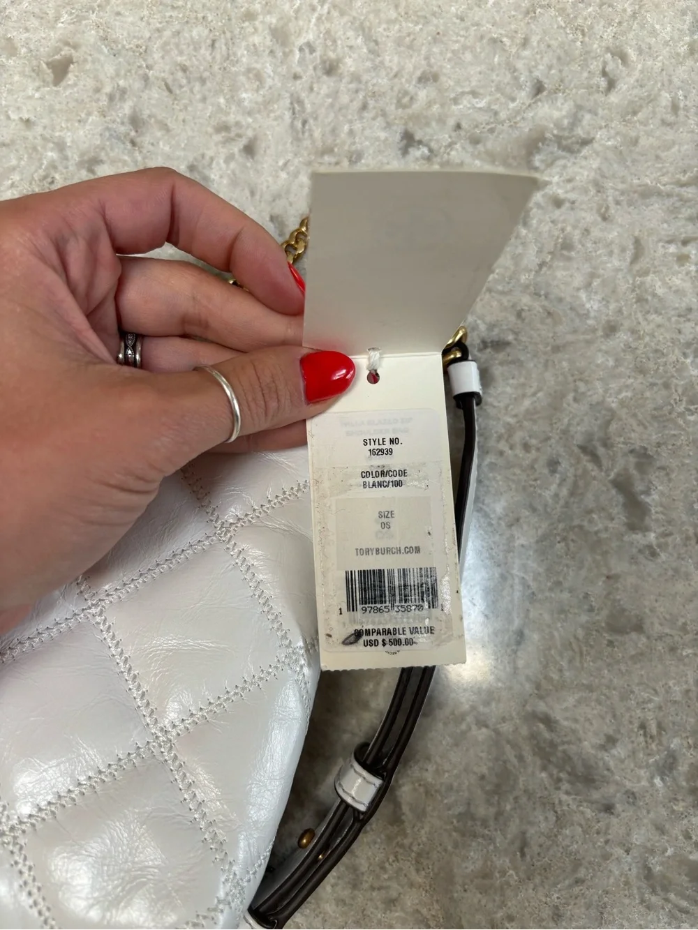 Tory Burch Quilted White Leather Crossbody with Gold Chain Willa